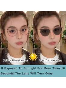 زوج من نظارات المرأة ذات عدسات متغيرة اللون بتصميم عيون القطة، نظارات كاجوال كيوت مضادة للإشعاع، نظارات شمسية للخارج مناسبة لجميع الفصول، يمكن ارتداؤها خارجًا بدون مكياج، نظارات زخرفية متغيرة اللون بشكل عين القطة