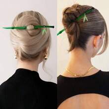 2Pcs Green Bamboo Leaf Hair Stick Pin Resin Chinese Hair Sticks For Buns Vintage Hair Chopsticks For Women Girls Hairpin Hairstick Japanese Hair Stick Chinese Hair Pin Hair Accessories