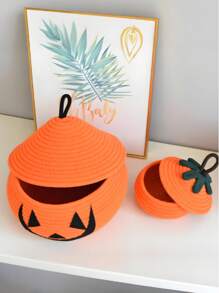 Halloween Home Pumpkin With Lid Woven Creative Storage Basket Living Room Desktop Coffee Table Sundry Storage Box Snack Storage Box With Lid Pumpkin Storage Basket, Fall Decor