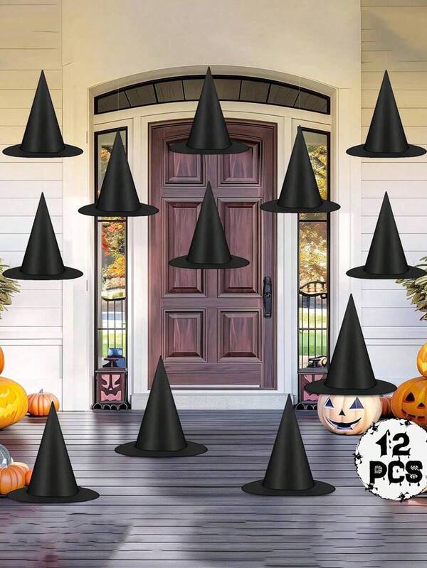 6pcs/12pcs Quirky Wall Decorations, Halloween Witch Hat, Costume Accessories, Hanging Witch Hat With 65 Feet Hanging Rope Accessory For Halloween Party, Featherless, Perfect For Holidays
