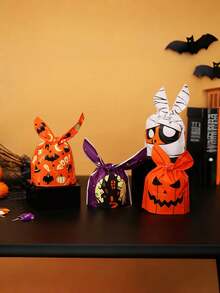 50pcs Halloween Candy Bags, No Candy Or Gift Egg Bag Gifts, Cute Bunny Ears Small Halloween Cookie Plastic Gift Bags, Suitable For Halloween Party Decoration Supplies, Halloween Decorati,Fall Decor,Autumn,Halloween Decorghost Pumpkin.Party Decor