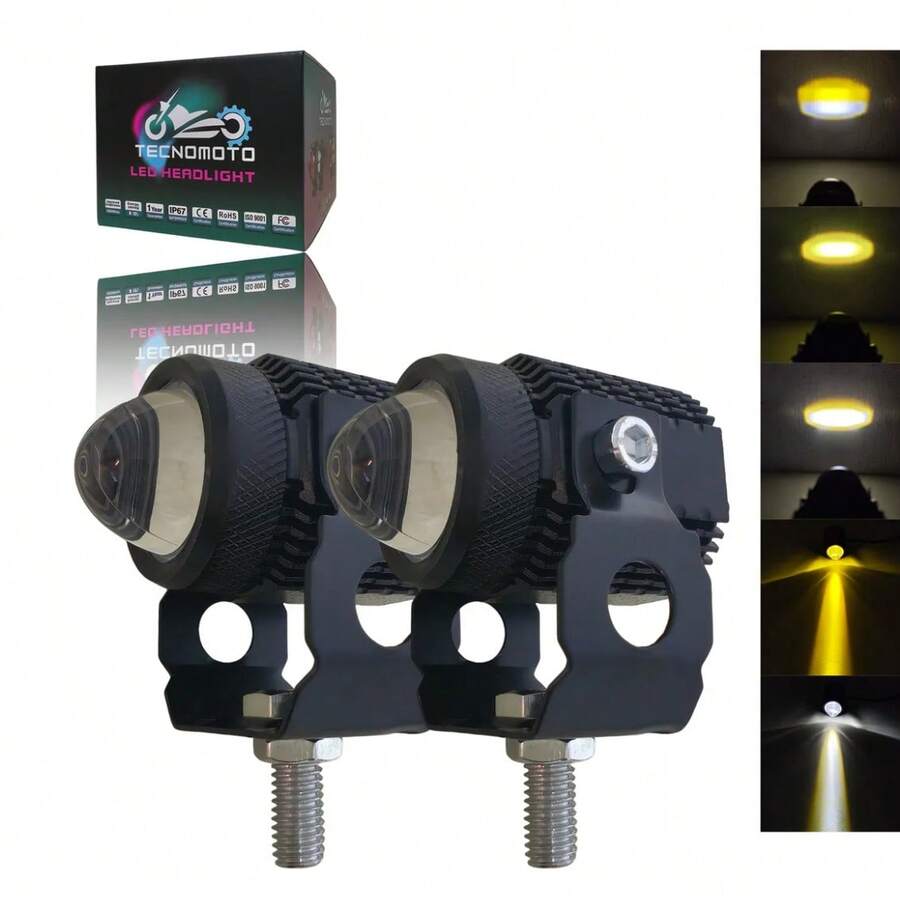 Tecnomoto Par luces LED faro auxiliar lupa para moto 1000 lm kit de iluminación nocturna alta potencia consumo eficiente mejora visibilidad compatible con varias motocicletas diseño compacto - Versión básica - Ver 1