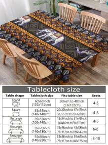 1 Stück geometrische Blumen & Elefanten Bedruckte Tischdecke, moderne rechteckige/runde wasserfeste Polyester Tischdecke, Digital-Muster für Wohnzimmer, Outdoor-Essen, kleiner runder Tisch