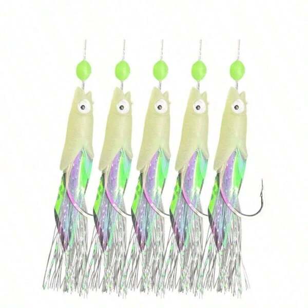 5 pièces d'appât artificiel, hameçon de peau de maquereau espagnol lumineux, ligne de pêche Sabiki pour équipement de leurre de pêche en mer