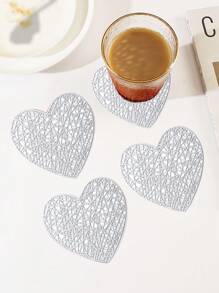 4-6 piezas Posavasos de PVC con forma de corazón para San Valentín, impermeable, fácil de limpiar, antideslizante, resistente al calor, elegantes manteles individuales, manteles de vinilo, decoración de mesa de comedor, almohadillas para mesa de cocina, decoración de bodas festiva