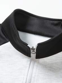 男士插肩袖条纹休闲四分之一拉链套头卫衣，半拉链设计，时尚百搭，春秋季款 - 灰色 - 查看 4