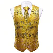 Mens Waistcoat Yellow Vest & Gold Tie Pin & Tie Hankie Cufflinks Set Tuxedo Gilet Wedding Formal Casual Office - 黃色 - 查看 5
