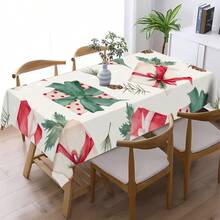 1Pc Christmas Gifts Pattern Polyester Tablecloth, Rectangle/Square Waterproof Table Cover, Waterproof Stain Wrinkle Free, Indoor And Outdoor Table Cover, For Home Bedroom Bathroom Kitchen And Dining Decoration, Perfect For Christmas Holiday Festival Decor Party Supply