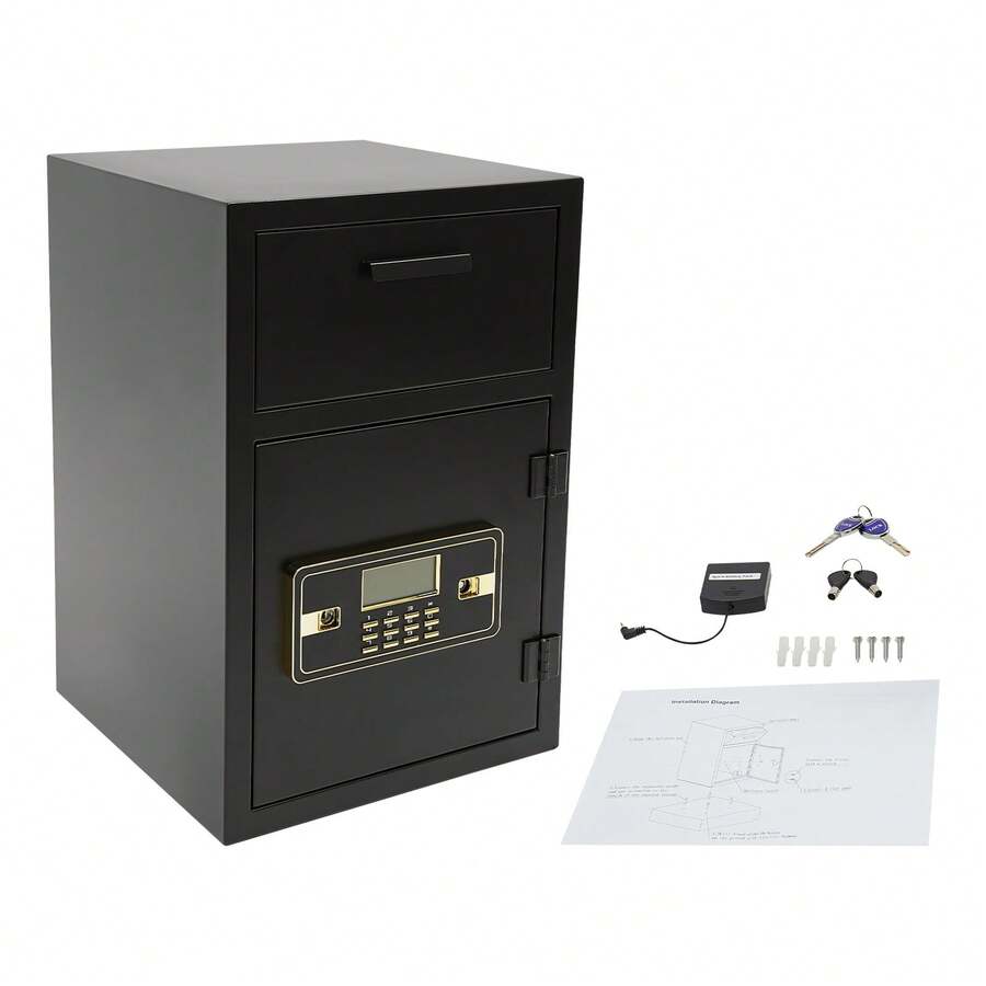 ZhdnBhnos Drop Box With Anti-Theft Lock For Money And Mail, Drop Slot, Cash Depository - Black - View 1