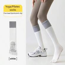 A Pair Of Women's Winter Yoga Five-Toe Socks, Knitted Fabric, Anti-Slip Pilates Leggings, Calf Socks Ballet, Only Hand-Washable, Suitable For Fitness And Young People, Running, Yoga, Fitness, Cycling, Middle Calf Compression Socks