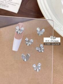 5Pcs/30Pcs/50Pcs Mixed Size Luxury Nail Rhinestone Decorations, New Sparkling Alloy Stacked Rhinestone, Crystal Oblique Heart & Square Nail Charms, Diy Nail Supplies Nails Nail Gems