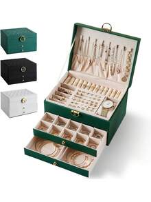 1pc Large Capacity Jewelry Storage Box, PU Leather Jewelry Box, Jewelry Storage/Display Box, Travel Jewelry Box, Jewelry Storage Accessories, A Variety Of Styles To Choose From, Suitable For Rings, Necklaces, Bracelets, Earrings And Other Jewelry Accessories, A Must-Have For Back To School, Holiday Gifts. For Women Storage Organizer Travel Essentials Back To School Dormitory Storage Fall Decor - Multicolor - View 8
