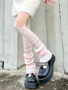 原宿风女款针织条纹腿套，长筒腿套，小腿腿套，保暖长袜，洛丽塔膝盖腿套，秋冬，Y2K