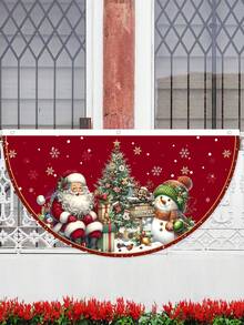 1pc Merry Christmas Fan-Shape Banner, Polyester Santa Claus Snowman Outdoor Banner, 2025 Christmas Decorations For Home Garden Fence, Yard Bunting Flag, Xmas Party Supplies