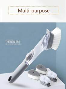 1pc Viral Liquid Refillable Long Handle Sponge Cleaning Brush, Multi-Functional Slouchy Dishwashing Brush With Replaceable Head, Can Add Detergent, Suitable For Kitchen, Restaurant