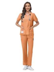 水疗制服 女式透气柔软短袖上衣直筒裤套装美容院美甲师工作服护士制服