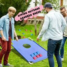 Juego portátil de lanzamiento de sacos de frijoles para niños - Incluye 1 tablero de cornhole plegable y 6 sacos de frijoles (3 rojos, 3 azules) - Ligero, duradero y divertido para jugar en interiores y exteriores, fiestas en el patio, campamentos y juegos grupales