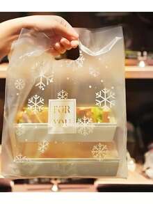 100 peças/50 peças/10 peças Sacolas de Festa com Estampa de Floco de Neve, Sacolas de Embalagem Margarida, Adequadas para Natal, Aniversário, Casamento ou Qualquer Ocasião Especial - Design Transparente Reutilizável, Aplicável para Sacolas de Presente, Suprimentos de Embalagem de Presente de Natal ou Marmitas, Sacolas de Embalagem de Alimentos - Salada de Frutas - Embalagem para Levar Bolo - Embalagem de Presente - Sacolas de Compras