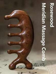 1 Stück Meridian Massage Kamm, Sandelholz Delfinkopf, Schulter und Nacken Massage Kamm, Fünf-Zahn-Holztherapie Kamm, geeignet für Meridian Massage zur Stresslinderung und Stimmungsaufhellung, Körperpflege für Reisen, Outdoor, Sport, Büro, Schule