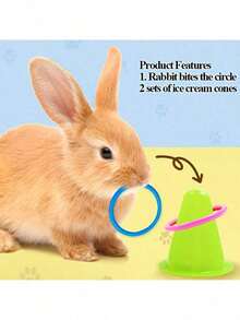 Brinquedo de Alívio de Tédio para Coelho, Brinquedo de Mastigação para Coelho, Brinquedo de Argola, Brinquedo de Quebra-cabeça para Coelho, Balde de Gelo Respirável para Porquinho-da-índia, Acompanha 5 Argolas de Cores Aleatórias - Multicolorido - Visão 3