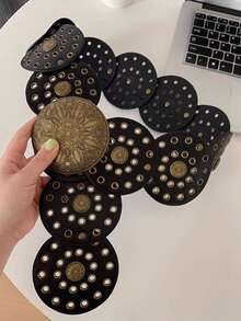 حزام نسائي من البولي يوريثان بطراز بوهيمي، غربي كاوبوي مفرغ لمهرجان الموسيقى Y2K كاوبوي رجعي