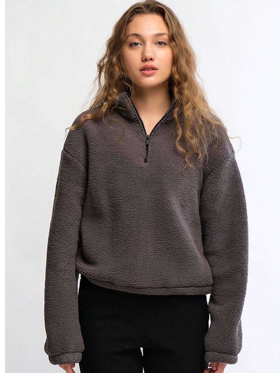 Women's Sherpa Sweatshirt - Casual - Dark Grey - View 1