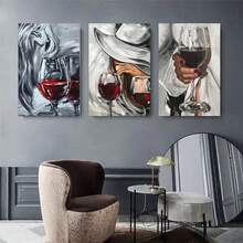 3pcs Elegant Wine Lovers Canvas Art Set - Abstract Women With Red Wine Glasses In Classy White Attire - Sophisticated And Artistic Home Decor For Living Room, Bedroom, Office - Chic And Stylish Art Prints, 2D Flat Printing Poster, Frameless Painting