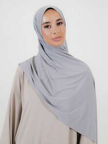 1 pieza Hiyab de jersey premium para mujer, hiyab de punto de modal de alta calidad con diseño minimalista clásico de unicolor elegante y casual con borde, estilo turbante largo adecuado para la vida diaria, salidas y reuniones