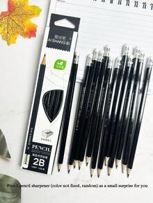 12 支黑色 2B 铅笔（带橡皮擦）+1 个卷笔刀，学生考试铅笔，学生文具铅笔套装，返校学生用品 - 彩色 - 查看 7