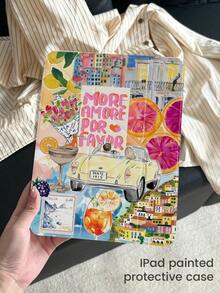 Elegante & süße Cartoon Obst & Buchstaben Cocktail Puzzle Stil doppelseitige transparente Acryl Kristall Rückseite, stoßfest und langanhaltend, geeignet für iPad 7., 8. und 10. Generation (10,2 Zoll). Mit integriertem Stiftfach, unterstützt Sleep/Wake Funktion und mehrere Ständer Modi. Eine ideale Wahl für Geschenke zu Weihnachten und Neujahr 2026. - Verschiedenfarbig - Übersicht 3