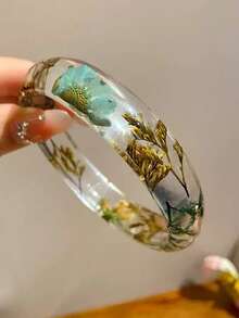 8 Colors Available Elegant Minimalist Resin Transparent Bracelet With Dried Flowers, Suitable For Daily, Street, Beach Travel Wear - Multicolor - View 18