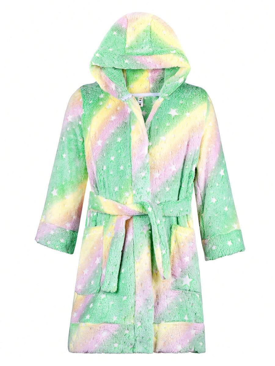 Kids Hooded Robe, Fleece Bathrobe For Girls Boys, Flannel Sleepwear, Coral Plush Pajamas For Christmas Gift - màu xanh lá - Xem 1