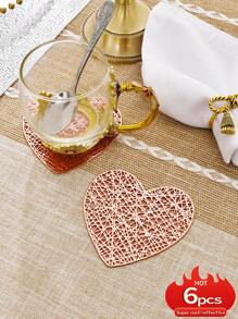 4-6 piezas Posavasos de PVC con forma de corazón para San Valentín, impermeable, fácil de limpiar, antideslizante, resistente al calor, elegantes manteles individuales, manteles de vinilo, decoración de mesa de comedor, almohadillas para mesa de cocina, decoración de bodas festiva