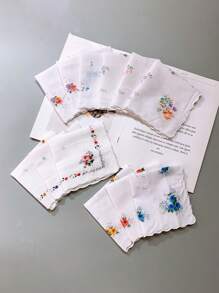 12 件女士手帕复古女士手帕，11 英寸女士花卉手帕带波浪边女士手帕刺绣女士手帕茶会礼物适合婚礼派对