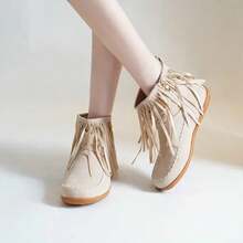 Tassel-Decorated Short Boots, Frosted Texture, Double Buckle Design, Suitable For Daily Travel, Casual Gatherings, Comfortable Heels, Easy To Match