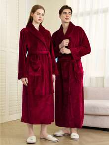 1pc Extra Long Flannel Bathrobe, Adult Flannel Bathrobe, Thermal Lined, Suitable For Hotels, Spas, Beauty Salons, Absorbent & Quick Dry, Loose Fit, Multi-Color, Minimalist Design, Bathroom & Home EssentialsWarm Winter Decora - Multicolor - View 20