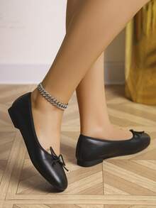 European & American Fashion Ballet Flats, Black Bow Decor Comfortable Soft Bottom Flat Shoes For Women
