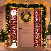 Fröhliche Weihnachtsdekorationen für Außenbereich, Vorgarten, Veranda, Rot-Schwarz Büffel-Karo Türbanner, Hängende Weihnachtsdekorationen für Zuhause, Innen- und Außenbereich, Weihnachtsdekoration für Wand, Haustür, Garten, Garage