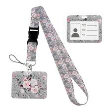 Flower Design Lanyard Business Credit Horizontal Card Holder Neck Strap Keychain Hang Rope ID Badge Holder Lariat Lasso Halloween Accessories Teachers Day Christmas Gift Ideas Bag Charms Car Friend Sister