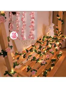1 pezzo Decorazione a vite con rosa rosa a 30 LED, adatta per festa di compleanno, giardino, camera da letto, festa, matrimonio, Festa della Mamma, San Valentino, decorazione stagionale, casa, camino, scala, tenda, decorazione floreale artificiale, San Valentino, regalo