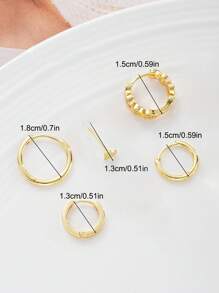 5 件优雅铜锆石镶嵌心形金耳钉套装，女士珠宝配饰，适合节日、约会、派对、日常佩戴 - 款式1 - 查看 7