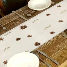 1 pieza Camino de mesa de piña con vela de Feliz Navidad, mantel rectangular de estilo rústico de lino para decoración del hogar, perfecto para decoración de fiestas navideñas, decoración de granja, decoración festiva, fiestas familiares, regalo