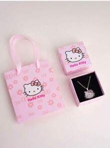 Sanrio Collar con colgante de Hello Kitty, el gato de , en diseño lindo y de dibujos animados para niñas, con cadena de clavícula con diamante. Perfecto como regalo de cumpleaños o Día de San Valentín.