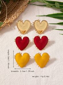 1 Pair Enamel Glazed Heart Shaped Metal Framed Earrings, Fashionable & Elegant, Suitable For Parties, Banquets And Daily Wear - Heart - View 5