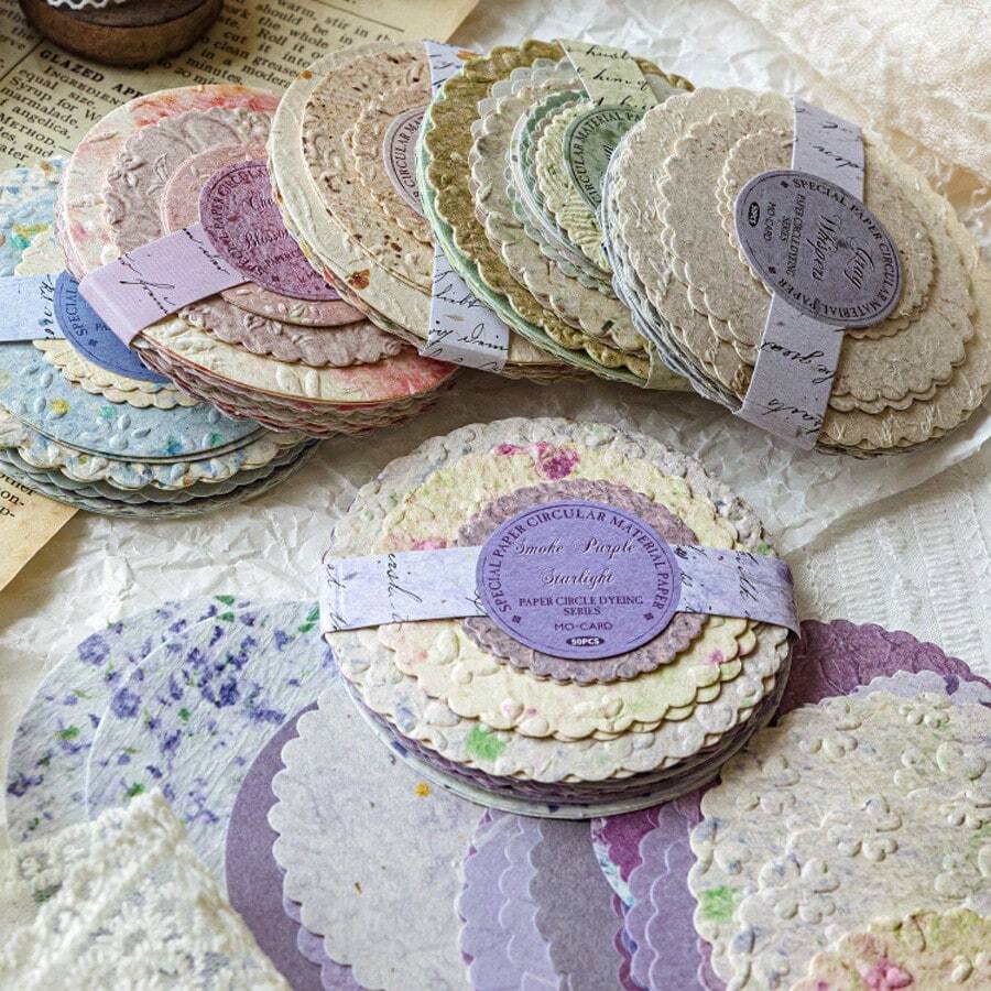 MOCARD 1 Pack(50Pcs)/6 Pack(300Pcs) Vintage Style Circular Material Paper Personalized Junk Journal Design Paper Aesthetics Scrapbooking Creativity DIY Collage Card Material Handmade Hand Account Office & School Supplies - Multicolor - View 1