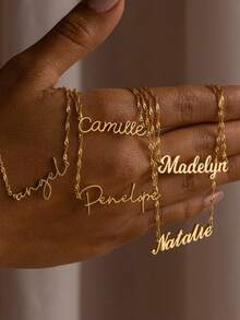 Personalisierte Namenskette, modische Edelstahl Wellenkette Halskette, Silber/Gold Namensanhänger, Edelstahl Schmuck, Damen Strandaccessoires, Urlaub, Geburtstag, Muttertag, Ostern Geschenk, Sommer Accessoires, Damenschmuck - Gold - Übersicht 3