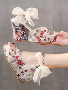 Women's Floral Platform Butterfly Tied Waterproof Wedge Thick Sole Sandals (Random Print Pattern)Tacones De Mujer Elegantes,Sandals For Women - 彩色 - 查看 1