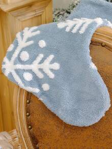 1pc Christmas Socks, Blue Plush Jacquard Christmas Socks, Snowflake Christmas Socks, Christmas Tree Decorations, Christmas Gift Candy Bags, Holiday Gift Bags Christmas Decorations Winter Room Decor