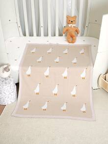 Gestrickte Baby-Decke, süßer Cartoon-Gänserich-Jacquard Baby-Einwickeldecke, Neugeborenen-Kinderwagen-Wickeldecke