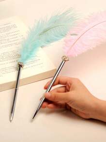 1pc Retro Feather Pen, Soft & Fluffy Wedding Signature Feather Pen, Western Style Wedding Guest Book Signing Pen, Suitable For Office, Wedding, Bride Party Supplies